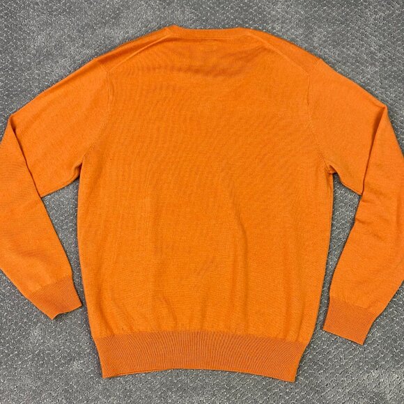 Peter Millar Sweater Men's Medium Orange Extra Fine Merino Wool Knit Golf V Neck - Picture 4 of 10